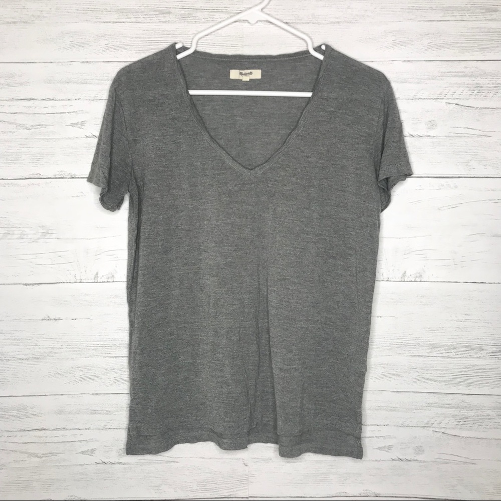 Heather Gray V Neck Slouch Short Sleeve Tee Shirt